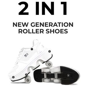 LiE 2-in-1 White Retractable Roller Shoes Platform Sneakers Kick Speed Skates